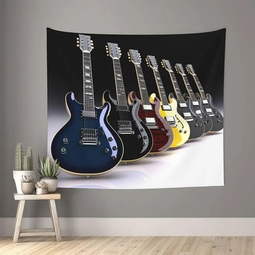 Musical Instruments Cartoon - Tapiz de guitarra, instrumentos musicales, tapiz
