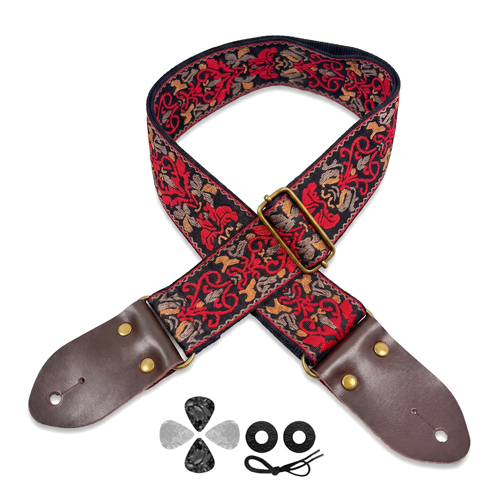 Musical Instrument In English - Correa de guitarra bordada con estampado